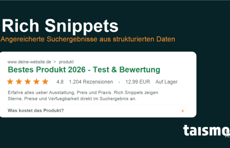 Rich Snippets erklärt: Suchergebnis mit Sterne-Bewertung, Preis, Rezensionen und FAQ aus strukturierten Daten
