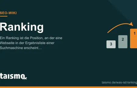 Ranking erklärt: die Position einer Webseite in den Suchergebnissen einer Suchmaschine, dargestellt als Podium mit Position 1 bis 3