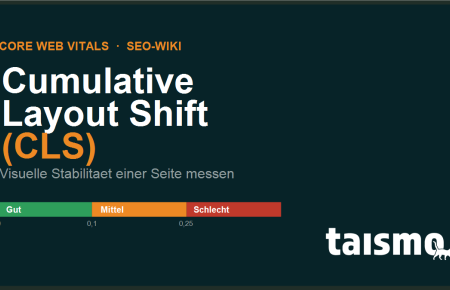 Cumulative Layout Shift (CLS) erklaert: Core-Web-Vitals-Skala fuer visuelle Stabilitaet mit den Schwellenwerten 0,1 und 0,25