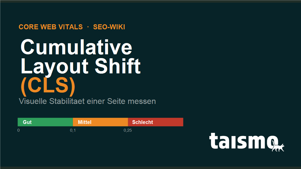 Cumulative Layout Shift (CLS) erklärt: Core-Web-Vitals-Skala für visuelle Stabilität mit den Schwellenwerten 0,1 und 0,25