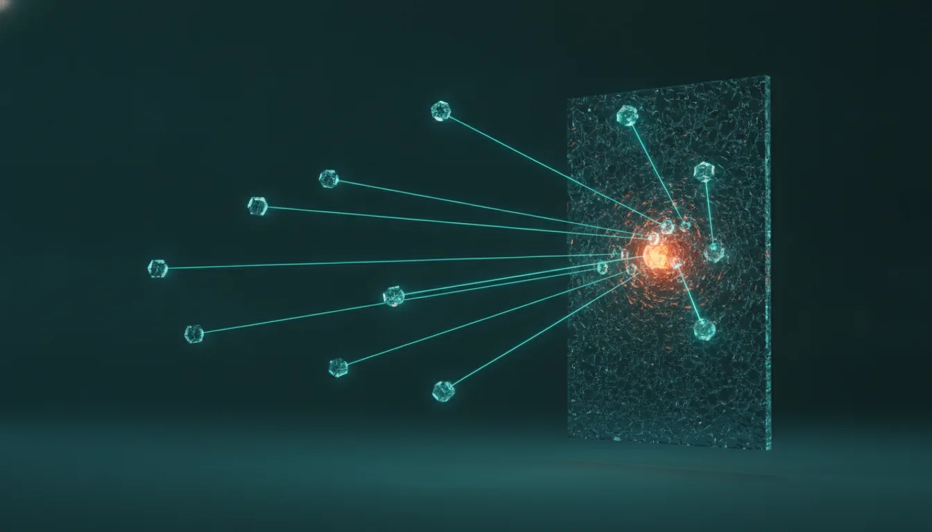 GEO-Ranking: Wie KI-Systeme entscheiden, wen sie empfehlen GEO-Ranking: abstraktes Netzwerk aus Quellen-Signalen, aus denen KI-Systeme ihre Empfehlungen ziehen, in den taismo-Farben Orange und Petrol