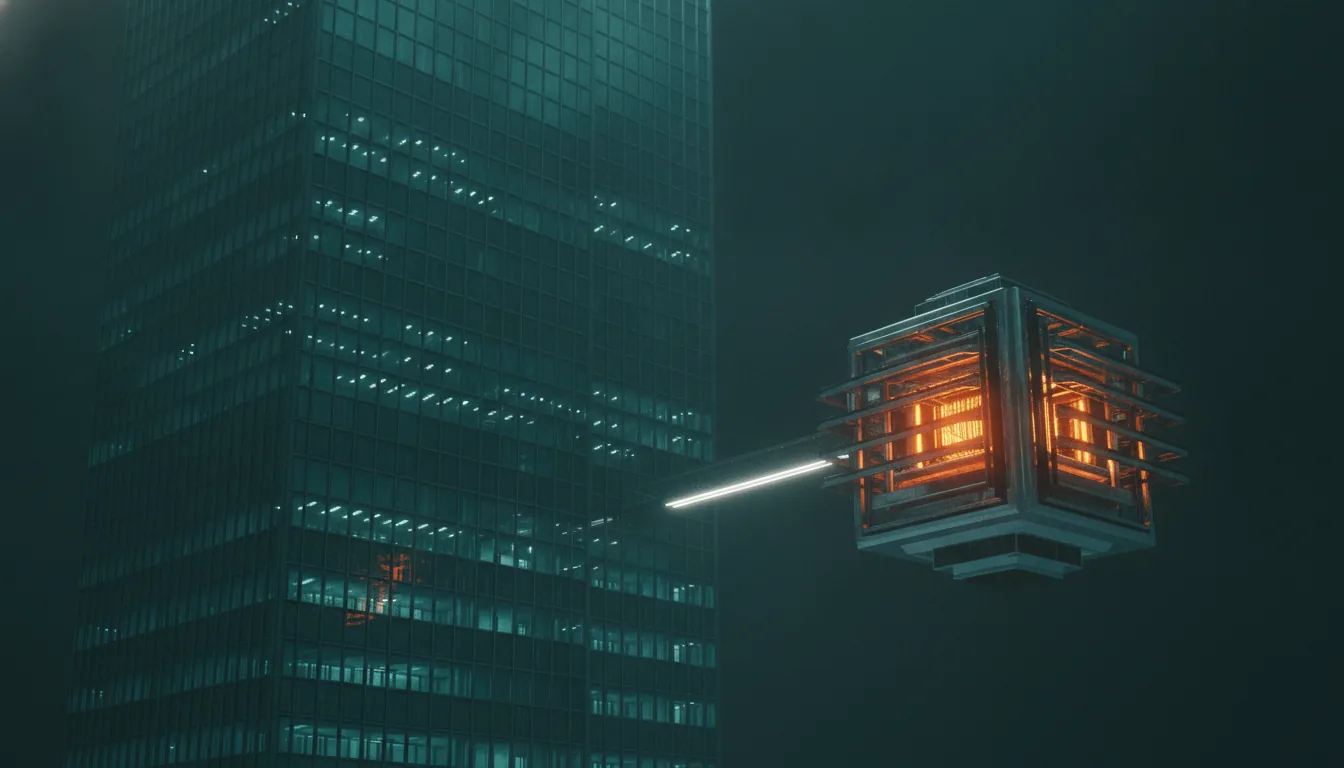 How to choose an SEO agency: Large agency or specialist team How to choose an SEO agency in Germany: A large office tower in petrol next to a compact, orange glowing module, symbolizing a large agency and a specialist team